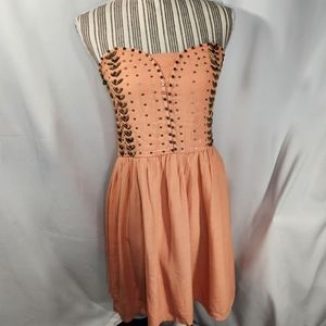 Romeo & Juliet Couture Orange Strapless Brass Accent Bodice Dress Size Medium